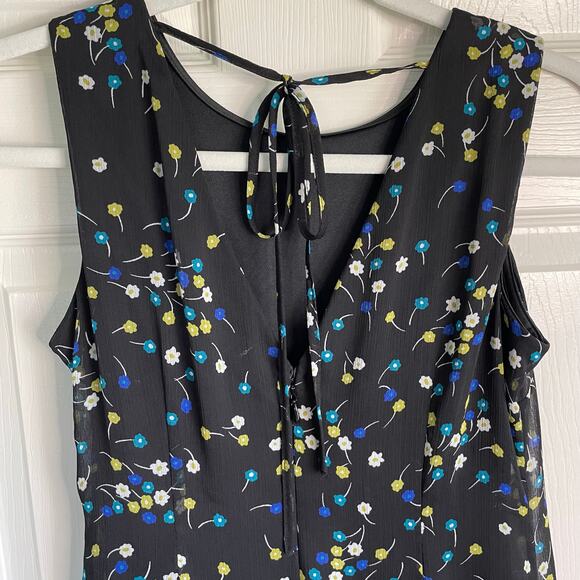 Calvin Klein Dress Black Floral Sleeveless Ruffle Hem Tie Back Neck Sz 2 Lined - Picture 4 of 11